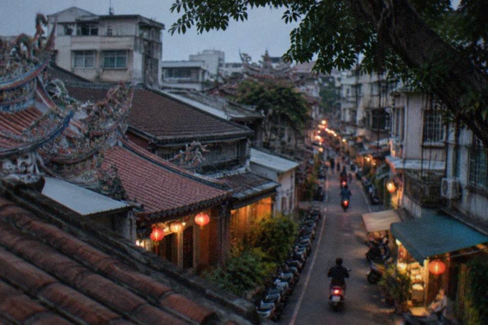 A view over tiled rooftops in Tainan's old city