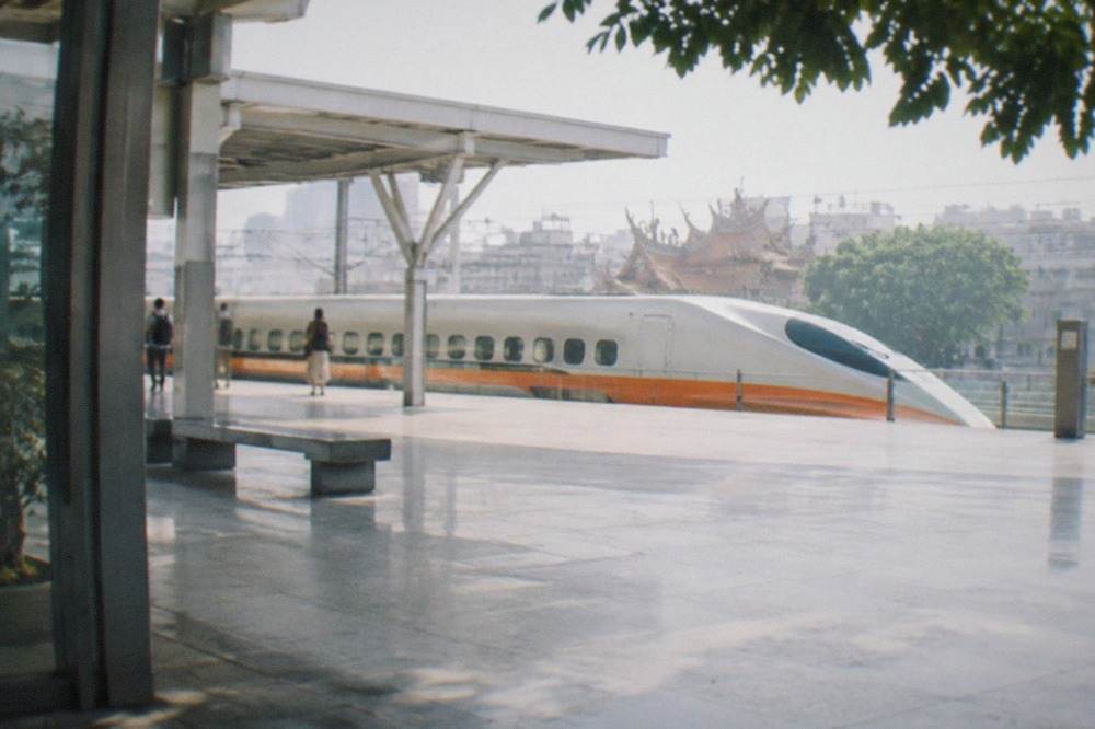 A high speed rail train standing at a station platform in Taiwan
