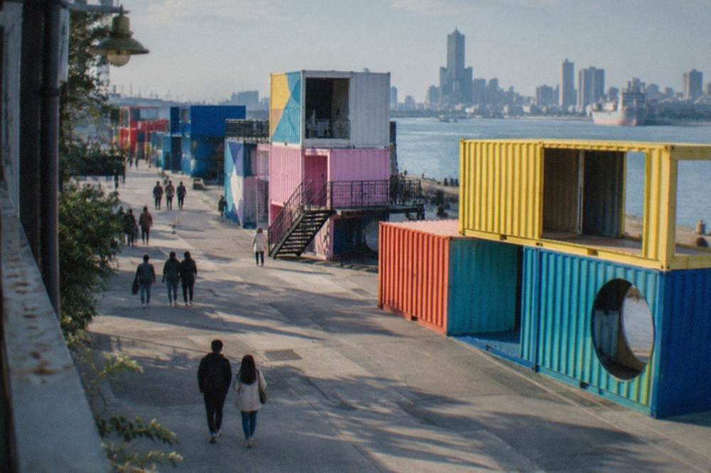 Colorful shipping-container art installations along the waterfront at the Pier-2 Art Center