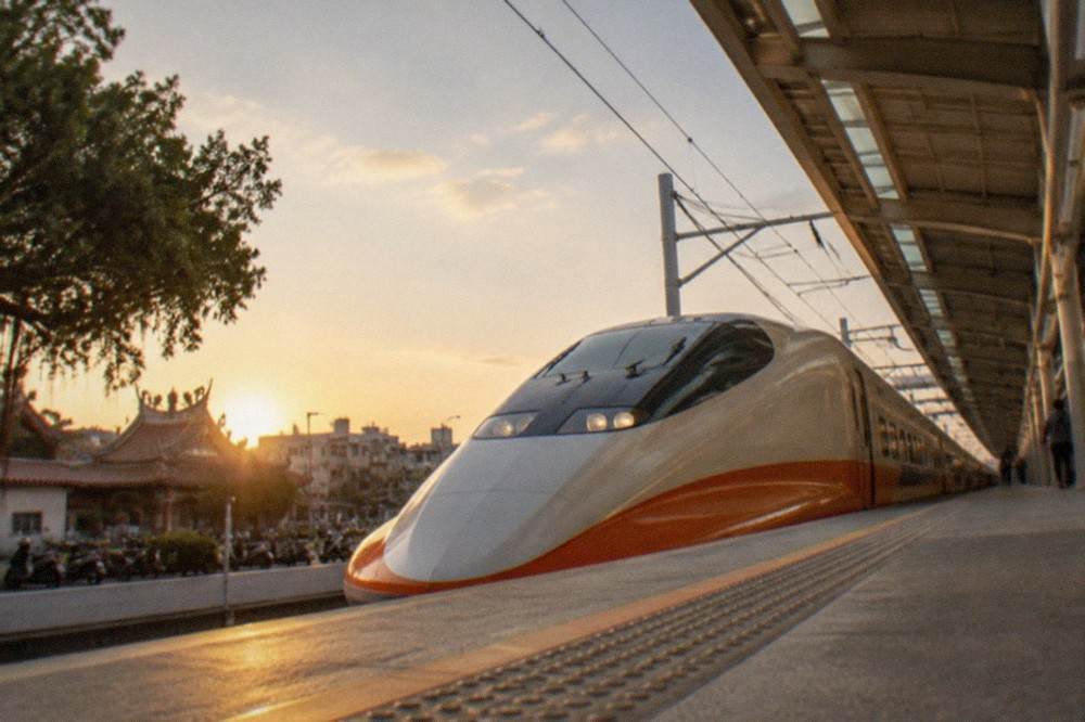 A high speed rail train at a station platform in Taiwan