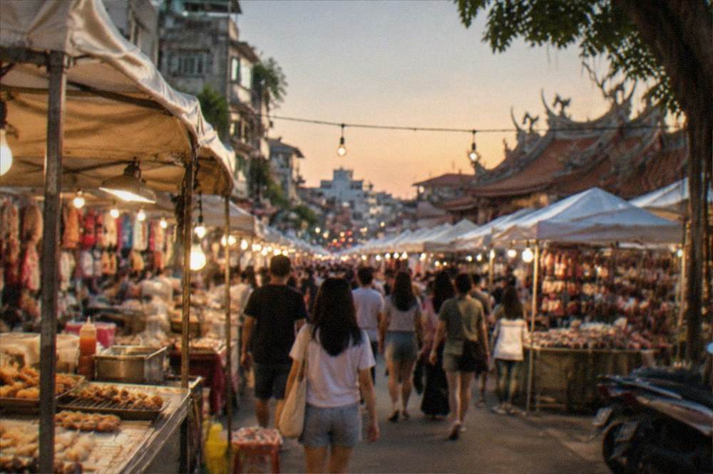 A clear evening sky over Tainan's rooftops at dusk