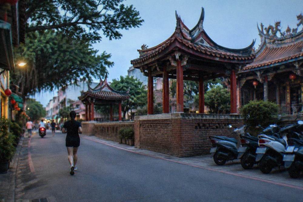 A traditional shrine building with ornate roof decoration in Tainan