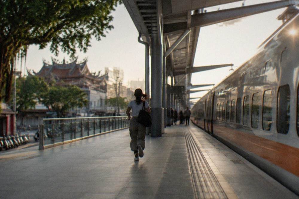 A high speed rail train at a station platform in Taiwan