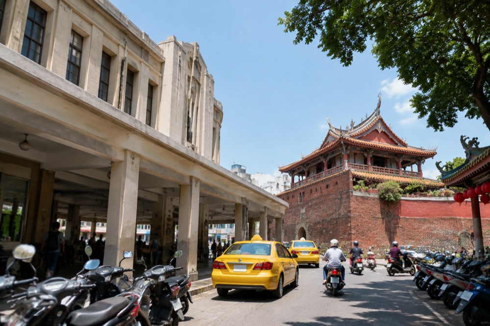 The red brick walls and Chinese pavilion of Chihkan Tower in Tainan