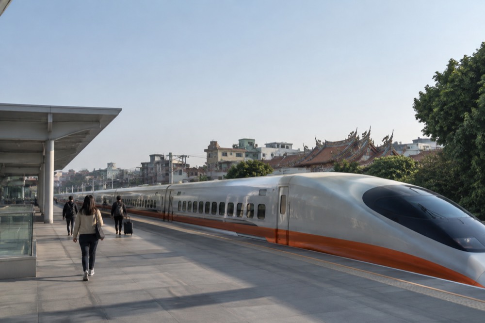A high speed rail train at a station platform in Taiwan